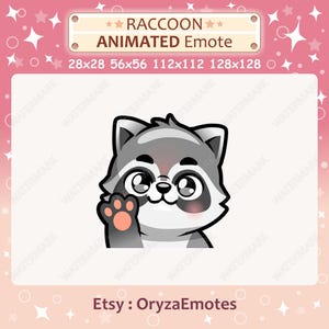 Animated Emote Raccoon Waving Hello Emote / Twitch & Discord Raccoon Emote / Hi Emote / Cute Kawaii Chibi Racoon Emoji, Emote for Streaming