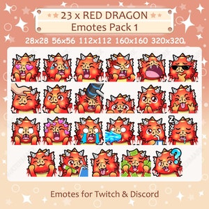Red Dragon Emotes x 23 Pack 1 for Twitch & Discord Emote | Red Dragon Twitch Emote Pack, Discord Emote Pack, Dragon Emotes Bundle Mega Pack