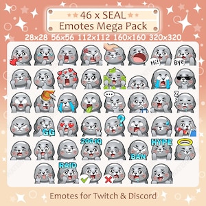 Seal Emotes x 46 for Twitch & Discord Emote | Sea Lion Twitch Emote Pack, Discord Emote Pack, Sea Dog Emotes Bundle Mega Pack