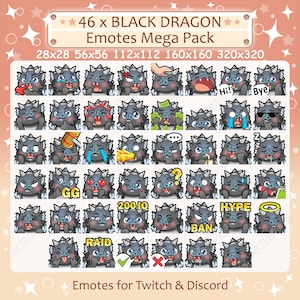 Black Dragon Emotes x 46 for Twitch & Discord Emote | Black Dragon Twitch Emote Pack, Discord Emote Pack, Dragon Emotes Bundle Mega Pack