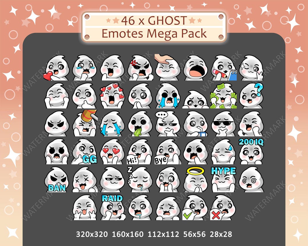 Ghost Emotes X 46 for Twitch, Discord, Youtube, Facebook, Kick, Tiktok ...
