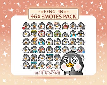 46 Penguin Emotes Pack, Twitch Emotes, Discord Emotes, PNG Emotes Pack, Ready to Use