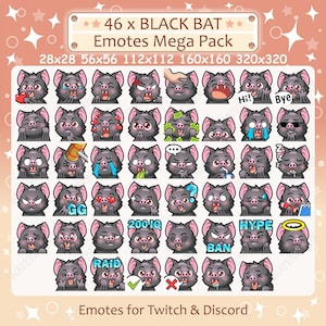 Black Bat Emotes x 46 for Twitch & Discord Emote | Black Bat Twitch Emote Pack, Discord Emote Pack, Bat Emotes Bundle Mega Pack