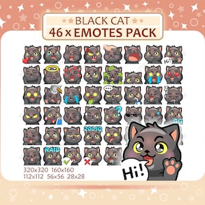 46 Black Cat Emotes Pack, Twitch Emotes, Discord Emotes, PNG Emotes Pack, Ready to Use