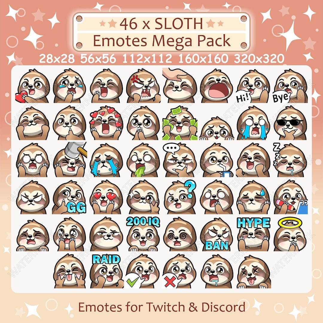Sloth Emotes X 46 for Twitch & Discord Emote | Sloth Twitch Emote Pack ...