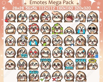 Sloth Emotes x 46 for Twitch & Discord Emote | Sloth Twitch Emote Pack, Discord Emote Pack, Sloth Emotes Bundle Mega Pack