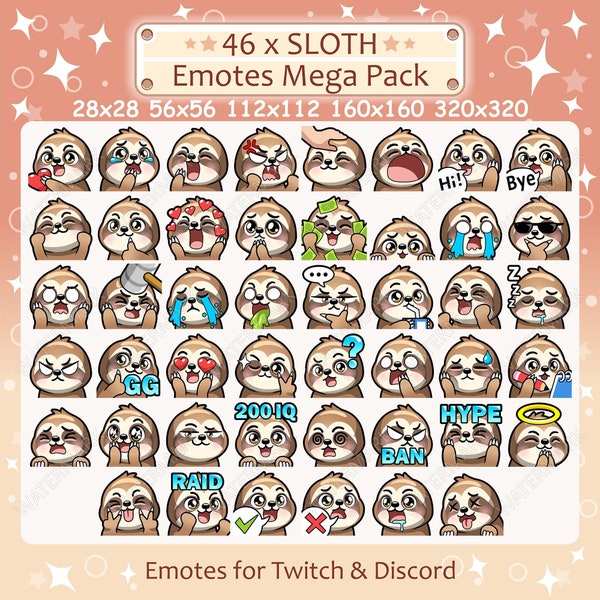 Faultier Emotes x 46 für Twitch & Discord Emote | Faultier Twitch Emote Pack, Discord Emote Pack, Faultier Emotes Bundle Mega Pack