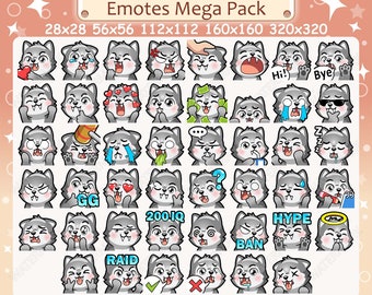 Wolf Emotes x 46 for Twitch & Discord Emote | Gray Wolf Twitch Emote Pack, Discord Emote Pack, Grey Wolf Emotes Bundle Mega Pack