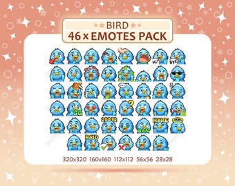 Paquete de 46 emoticones de pájaros, emoticones de Twitch, emoticones de Discord, paquete de emoticones PNG, listo para usar