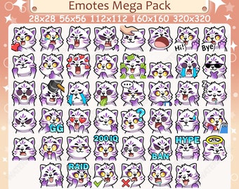 46 paarse Kitsune Fox-emotespakket, Twitch-emotes, Discord-emotes, png-emotespakket, klaar voor gebruik