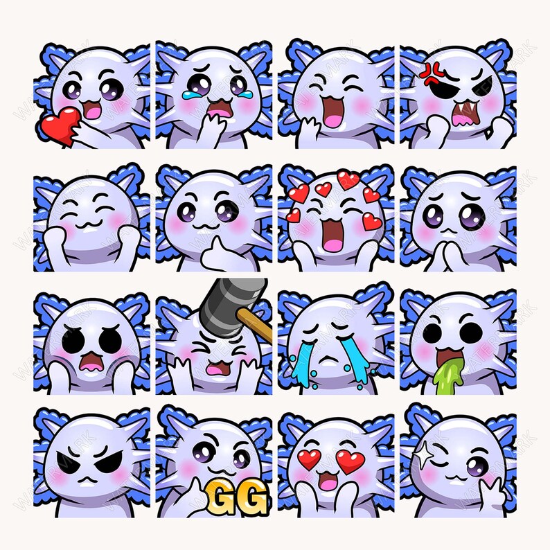 46 Blue Axolotl Emotes Pack, Twitch Emotes, Discord Emotes, PNG Emotes ...