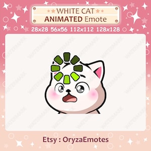 Animated Emote White Cat Confused and Has a Loading Sign Emote / Twitch & Discord Emote / Cute Chibi White Cat Emoji / Emote for Streaming