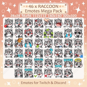 Raccoon Emotes x 46 for Twitch & Discord Emote | Racoon Twitch Emote Pack, Discord Emote Pack, Raccoon Emotes Bundle Mega Pack