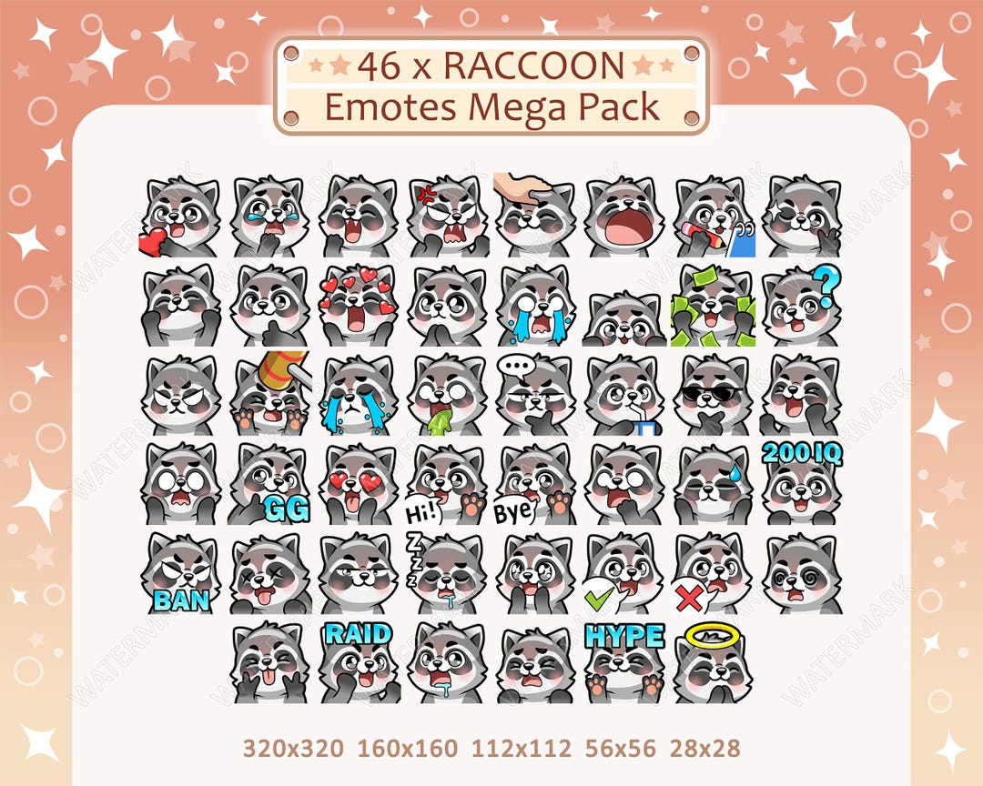 Raccoon Emotes X 46 for Twitch, Discord, Youtube, Facebook, Kick ...