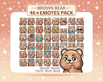 46 Braunbär-Emotes im Paket, Twitch-Emotes, Discord-Emotes, PNG-Emotes-Paket, sofort einsatzbereit