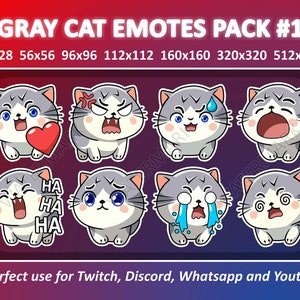 Gray Cat Emotes Pack #1 / for Twitch Emote, Discord Emote, and Whatsapp / Cute Chibi Gray Kitten Emoji Emote Bundle, Emotes For Streamer