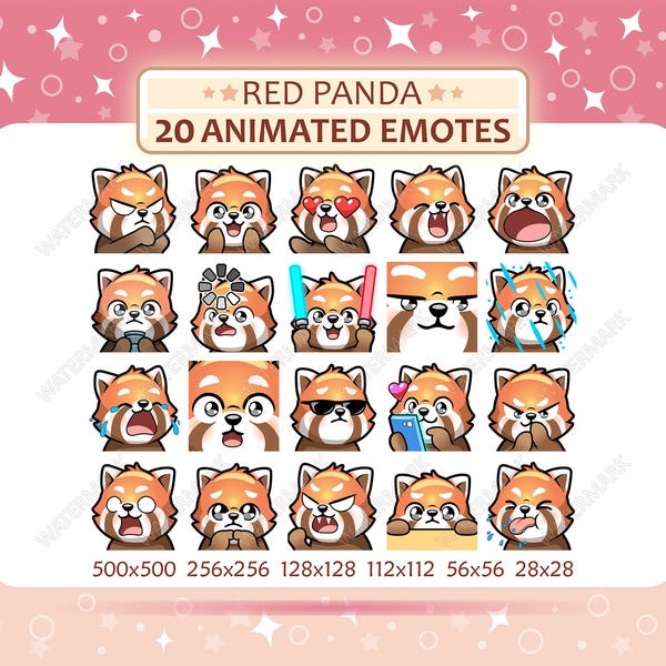 20 Animated Red Panda Emotes Pack, Twitch Emotes, Discord Emotes, GIF Emotes Pack, Ready to Use
