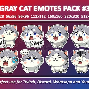Gray Cat Emotes Pack #3 / for Twitch Emote, Discord Emote, and Whatsapp / Cute Chibi Gray Kitten Emoji Emote Bundle, Emotes For Streamer