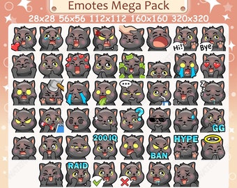 Black Cat Emotes x 46 for Twitch & Discord Emote / Black Cat Twitch Emote Pack, Discord Emote Pack, Black Cat Emotes Bundle Mega Pack