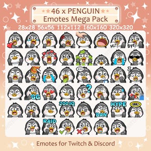 Penguin Emotes x 46 for Twitch & Discord Emote | Penguin Twitch Emote Pack, Discord Emote Pack, Penguin Emotes Bundle Mega Pack
