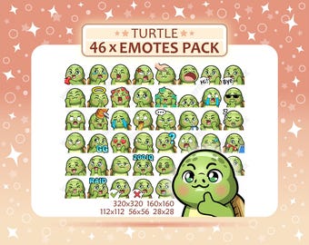 46 Turtle Emotes Pack, Twitch Emotes, Discord Emotes, PNG Emotes Pack, Ready to Use
