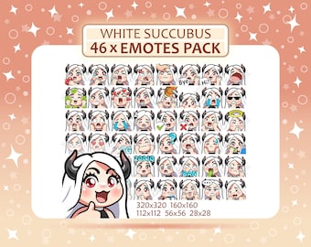 46 Succubus Emotes Pack, weißes Haar, rote Augen, helle Haut, Demon Succubus Girl, Twitch Emotes, Discord Emotes, PNG Emotes Pack, sofort einsatzbereit