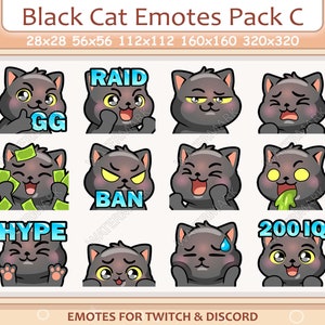 Black Cat Emotes Pack C / Emotes for Twitch and Discord Emote / Black Kitten Emoji Emote Pack, Cat Emotes Bundle