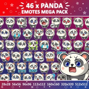 Panda Emotes x 46 for Twitch & Discord Emote and Whatsapp Emote / Cute Chibi Panda Twitch Emoji Emote Pack / Discord Emote Bundle