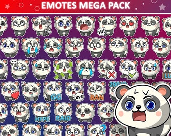 Panda Emotes x 46 for Twitch & Discord Emote and Whatsapp Emote / Cute Chibi Panda Twitch Emoji Emote Pack / Discord Emote Bundle