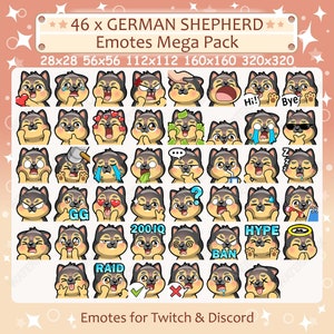 Emotka owczarka niemieckiego x 46 na Twitch i Discord | Pakiet emotek owczarka niemieckiego na Twitch, Pakiet emotek Discord, Pakiet emotek psów Mega Pack
