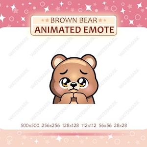Animierter Braunbär Emote, Schüchtern und Betteln Emote, Twitch Emote, Discord Emote, sofort einsatzbereit