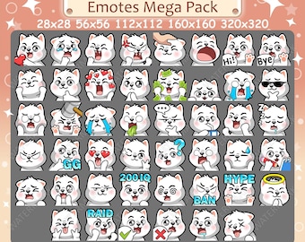 46 emotes-pakket witte hond, Twitch-emotes, Discord-emotes, png-emotespakket, klaar voor gebruik