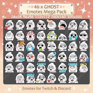 Ghost Emotes x 46 for Twitch & Discord Emote | Halloween Ghost Twitch Emote Pack, Discord Emote Pack, Halloween Emotes Bundle Mega Pack
