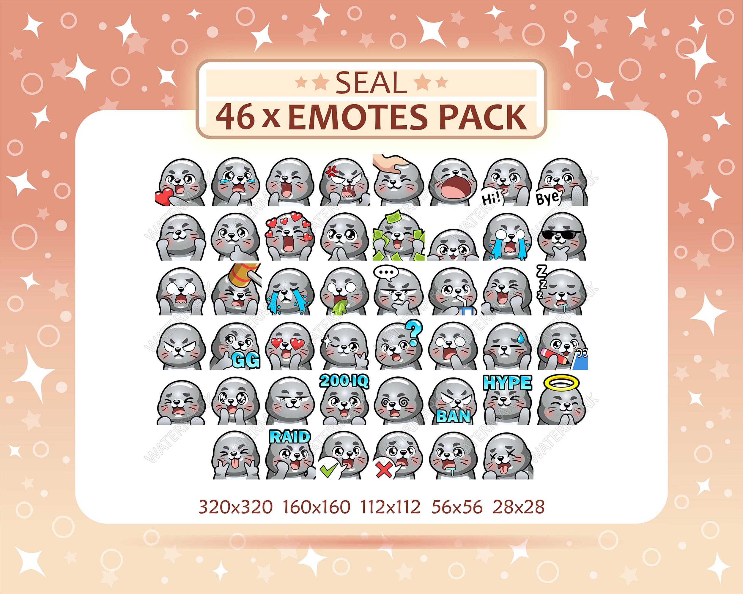 46 Seal Emotes Pack, Twitch Emotes, Discord Emotes, PNG Emotes