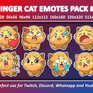 Ginger Cat Emotes Pack #1 / for Twitch Emote, Discord Emote, and Whatsapp / Cute Chibi Ginger Cat Emoji Emote Bundle, Emotes For Streamer
