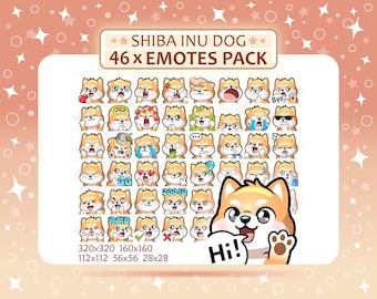 Paquete de 46 gestos de perro Shiba Inu, gestos de Twitch, gestos de Discord, gestos PNG, listos para usar