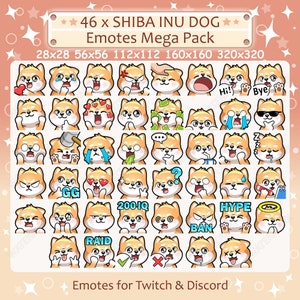 Shiba Inu Dog Emotes x 46 for Twitch & Discord Emote | Shiba Inu Dog Twitch Emote Pack, Discord Emote Pack, Dog Emotes Bundle Mega Pack