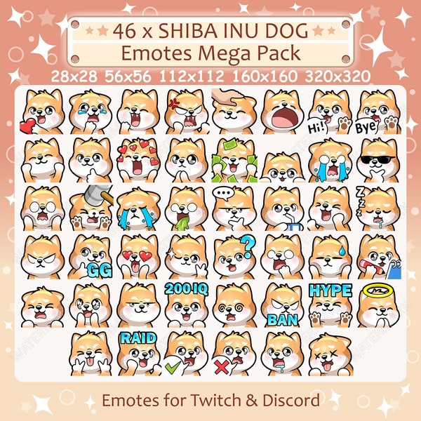 46 emotes pour chien Shiba Inu pour Twitch et Discord | Pack d'émoticônes Shiba Inu Twitch pour chien, pack d'émoticônes Discord, méga pack d'émoticônes pour chien