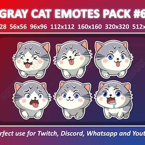 Gray Cat Emotes Pack #6 / for Twitch Emote, Discord Emote, and Whatsapp / Cute Chibi Gray Kitten Emoji Emote Bundle, Emotes For Streamer