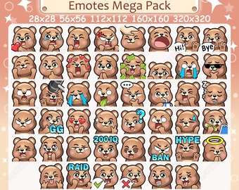 Brown Bear Emotes x 46 for Twitch & Discord Emote | Teddy Bear Twitch Emote Pack, Discord Emote Pack, Brown Bear Emotes Bundle Mega Pack