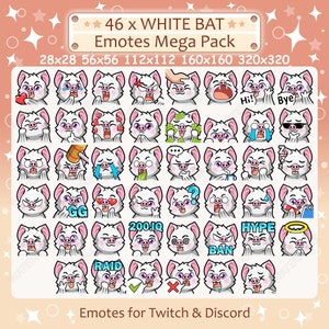 White Bat Emotes x 46 for Twitch & Discord Emote | White Bat Twitch Emote Pack, Discord Emote Pack, Bat Emotes Bundle Mega Pack