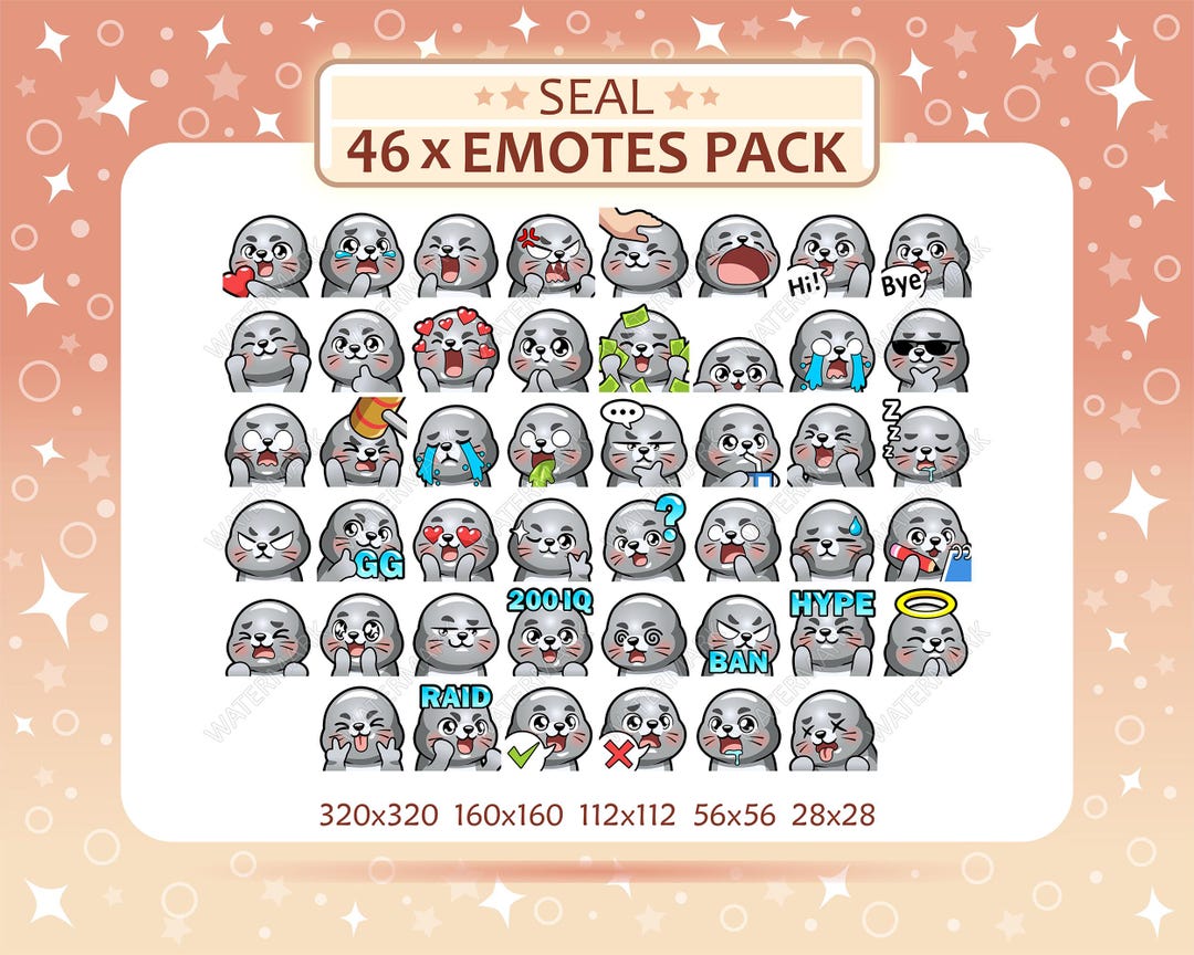 46 Seal Emotes Pack, Twitch Emotes, Discord Emotes, PNG Emotes