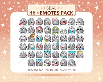 46 Seal Emotes Pack, Twitch Emotes, Discord Emotes, PNG Emotes Pack, Ready to Use