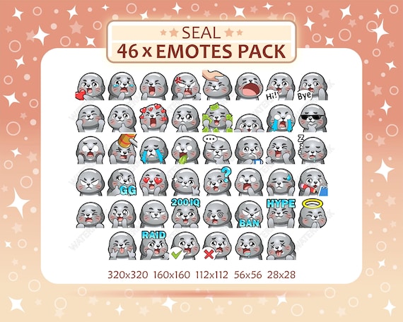 46 Seal Emotes Pack, Twitch Emotes, Discord Emotes, PNG Emotes