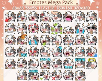 Cow Emotes x 46 for Twitch & Discord Emote | Black Cow Twitch Emote Pack, Discord Emote Pack, Black Cow Emotes Bundle Mega Pack