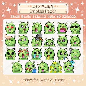 Alien Emotes x 23 Pack 1 for Twitch & Discord Emote | Alien Twitch Emote Pack, Discord Emote Pack, Cute Chibi Kawaii Alien Emoji Bundle