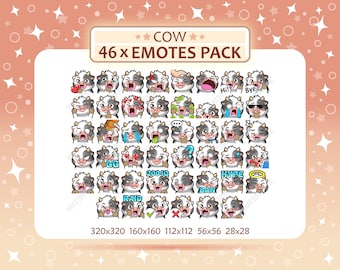 Pacchetto di 46 emoticon mucca, emoticon Twitch, emoticon Discord, pacchetto di emoticon PNG, pronti all'uso
