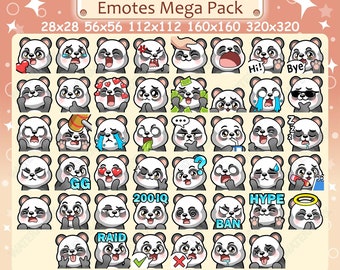 Panda Emotes x 46 for Twitch & Discord Emote | Panda Bear Twitch Emote Pack, Discord Emote Pack, Kawaii Chibi Panda Emotes Bundle Mega Pack