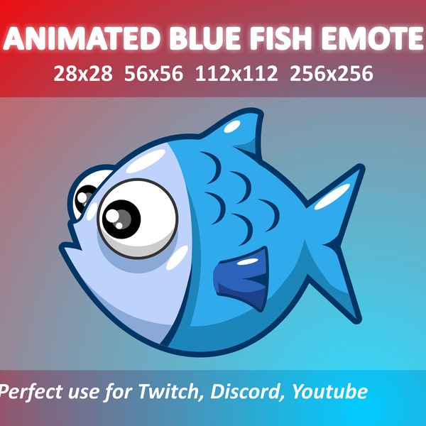 Blue Fish Animated Emote for Twitch, Discord, and Youtube / Animated Fish Swimming Emote