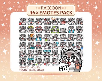 46 Raccoon Emotes Pack, Twitch Emotes, Discord Emotes, PNG Emotes Pack, Ready to Use